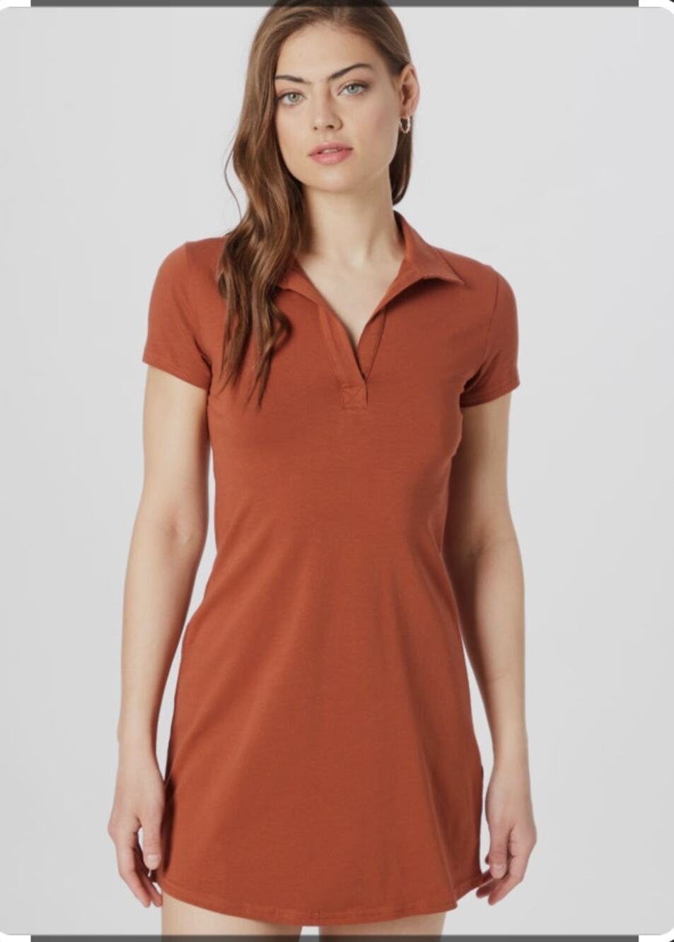 Hollister Brown Cotton Polo Mini Dress Small Cognac Short Sleeve Preppy Y2K Fall